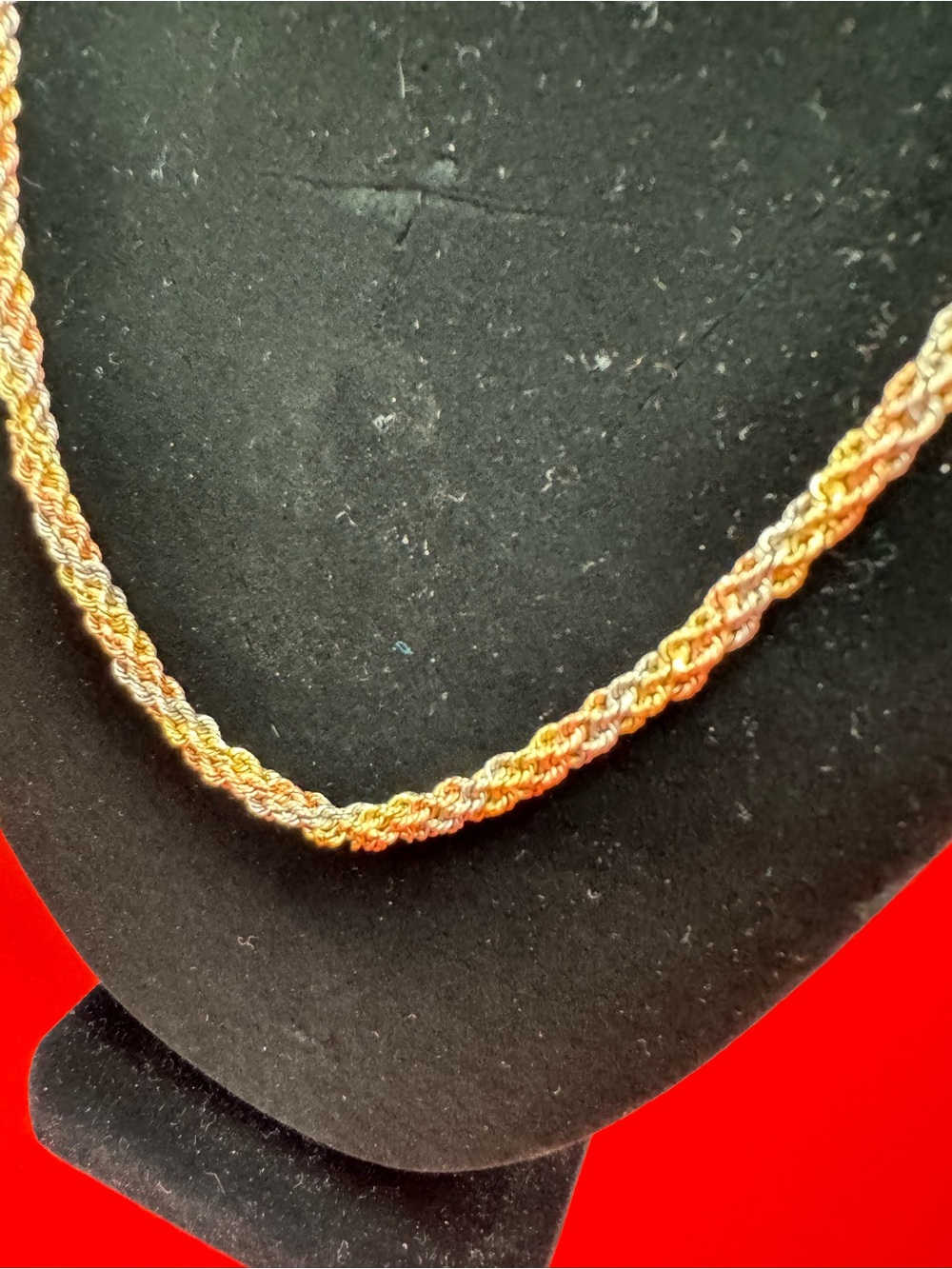 4mm Tri-Tone White, Yellow, and Rose Gold Twisted Rope Necklace